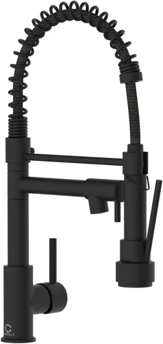 Miniatura 10 de Grifo de cocina con dispensador de jabón, grifos de fregadero de cocina de resorte de una sola manija con rociador desplegable y placa de cubierta