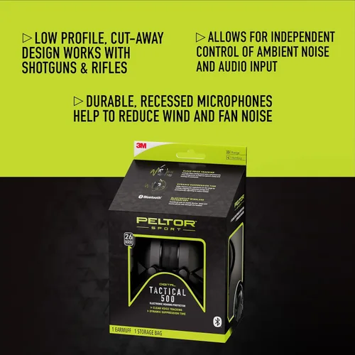 Miniatura 4 de Peltor Sport Tactical 500 - Orejeras de protección auditiva Bluetooth, clasificación de reducción de ruido de 25 dB, auriculares electrónicos