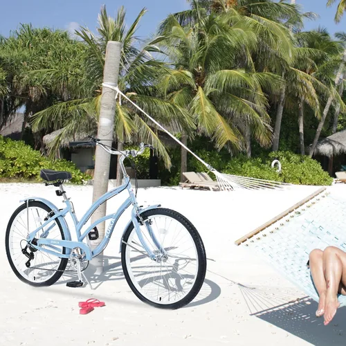 Miniatura 7 de MEGHNA Bicicleta de crucero de playa de 26 pulgadas, ruedas de 7 velocidades, freno en V, cómodo sillín clásico, retro, bicicleta de crucero