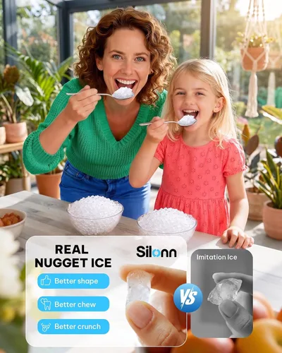 Miniatura 5 de Silonn Máquina de hielo de pepitas para encimera, producción diaria de hielo de 40 libras con tanque de agua extraíble de 3 L, máquina de hielo