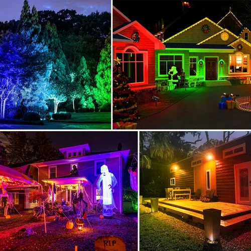 Miniatura 5 de T-SUNUS - Focos solares de paisaje que cambian de color, luces solares impermeables para exteriores, luz de estanque de jardín ajustable de 180°