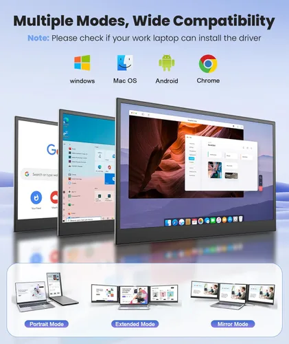 Miniatura 2 de Extensor de pantalla para portátil con un cable, monitor portátil triple ultrafino de 15.6 pulgadas, pantalla IPS FHD de 1080P, conexión