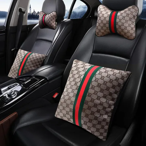 Miniatura 7 de Juego de 7 piezas de funda para volante para mujeres, accesorios de automóvil con almohadas para el cuello del automóvil, almohada de apoyo lumbar