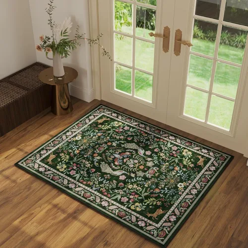 Miniatura 44 de Rugcomf Alfombra de pasillo lavable para cocina 2'6''x8' Alfombra de pasillo para entrada interior floral antideslizante alfombra suave para Azul
