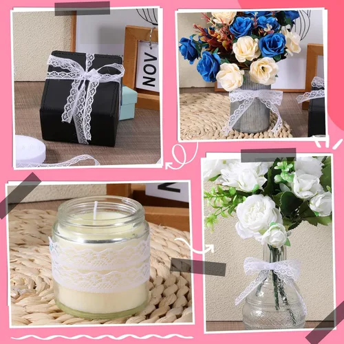 Miniatura 7 de Cinta de encaje blanca de 30 yardas, ribete de encaje de 0.6 pulgadas de ancho para coser bordes ondulados con flores huecas de algodón