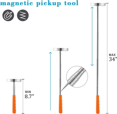 Miniatura 2 de Herramienta de recogida magnética telescópica de barrido, buscador de piezas de tornillos con capacidad de tracción de 35 libras, retráctil de "8.6