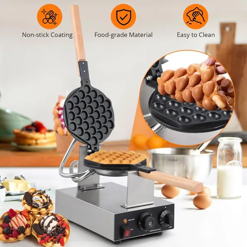 Miniatura 2 de Garvee Máquina eléctrica para hacer gofres de burbujas, 2800 W, redonda, máquina de gofres de burbujas, máquina antiadherente para uso doméstico