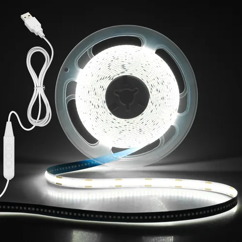 Miniatura 16 de Aclorol Tira de luz LED COB 5V Blanca 6000K Luz de tira LED regulable para TV 1.5M/4.92FT 480LEDs Tira de luces de cinta flexible y cortable