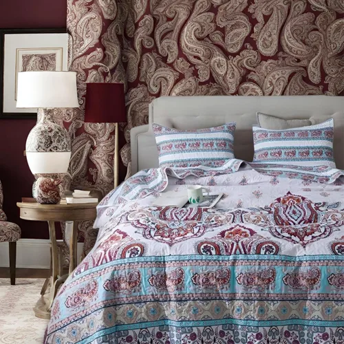Miniatura 8 de DaDa Bedding - Juego de colcha bohemia con estampado floral para el verano, diseño de cachemira de playa, brillante, vibrante, colorido, reversible