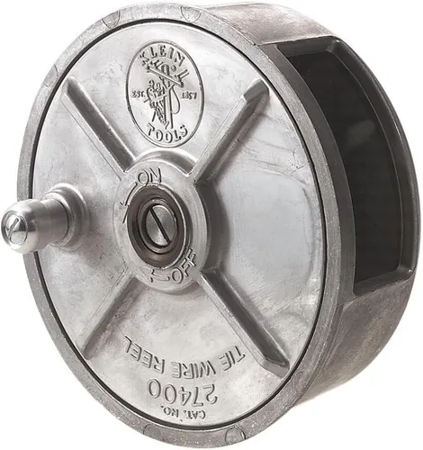 Klein Tools 27400 - Carrete de alambre de lazo, fabricado en Estados Unidos, aluminio ligero, para zurdos y diestros con perilla de rebobinado