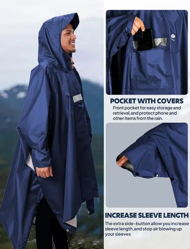 Miniatura 34 de ANYOO Poncho de lluvia con capucha para adultos, impermeable, ligero, para hombres y mujeres, chaqueta de lluvia reutilizable para emergencias al