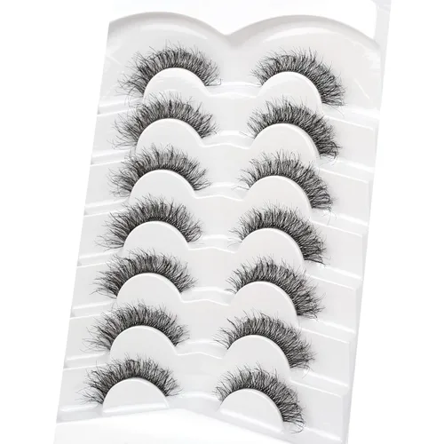 Miniatura 7 de Pooplunch Pestañas postizas con aspecto de ojo de gato look natural, pestañas cortas finas, extensión cruzada 8D volumen, pestañas postizas de visón
