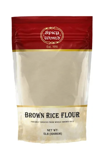 Spicy World Harina de arroz integral de 5 libras a granel | Bolsa resellable | Harina molida fina cultivada en Estados Unidos para hornear y cocinar