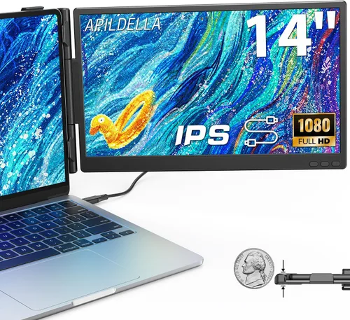 Miniatura 8 de APILDELLA Extensor de monitor portátil de 16.2 pulgadas, pantalla HDR de 1200P con rotación de 360°, segunda pantalla de viaje ultraligera, Plug &