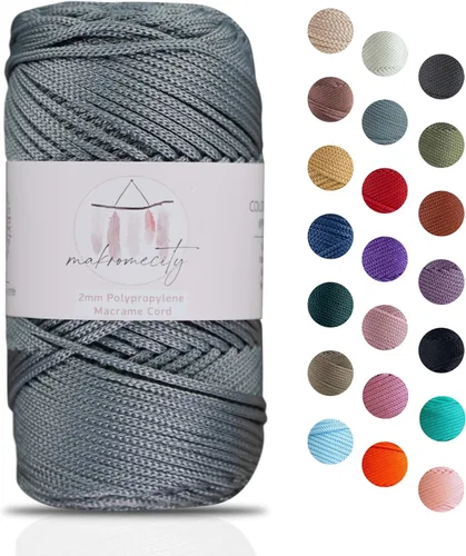 Miniatura 71 de Makromecity, Cordón de macramé de poliéster de 2 mm x 38 m (125 yardas) 2 mm de polipropileno, cordón de macramé para crochet, bolsas de macramé