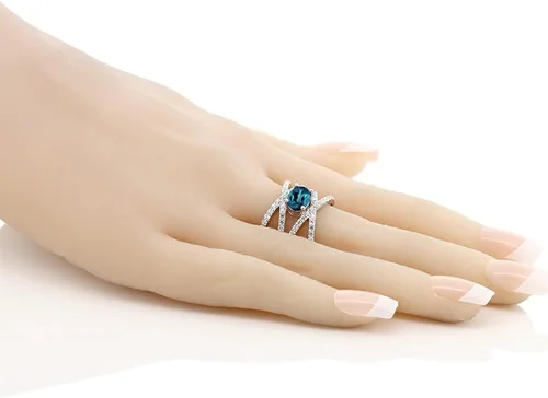 Miniatura 3 de Gem Stone King Anillo de compromiso de plata de ley 925 con topacio azul Londres para mujer