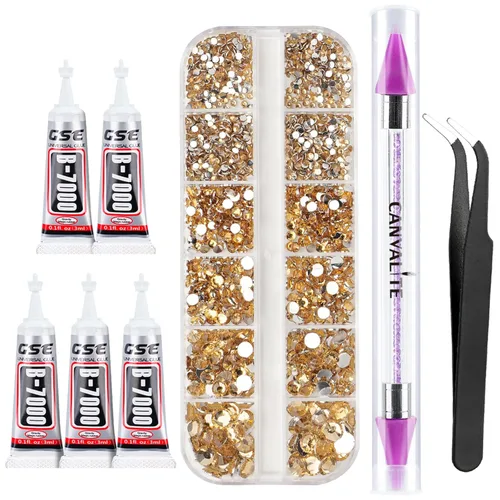 Miniatura 30 de Canvalite 5000 diamantes de imitación de resina para manualidades con pegamento de joyería B7000 de 0.3 fl oz, 1 caja de cristales de diamante