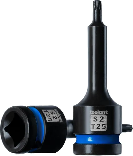 Toolant Juego de enchufes de brocas de impacto Torx T25 2 piezas, enchufes de estrella de 1/2" de acero S2 con accionamiento de aire, brocas de alto