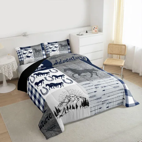 Miniatura 140 de Juego de edredón de oso y ciervo, tamaño individual, ropa de cama de animales salvajes de caza, colcha rústica de cabaña, casa de campo, cuadros