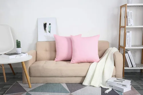 Miniatura 3 de TangDepot Fundas de almohada decorativas hechas a mano de lona de algodón 100% sólida/Fundas de cojín, (22"x22", rosa salmón)