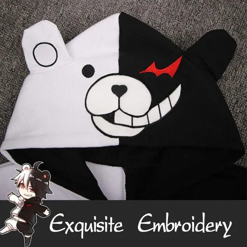 Miniatura 3 de Sudadera unisex con capucha y cremallera, diseño de oso blanco y negro.