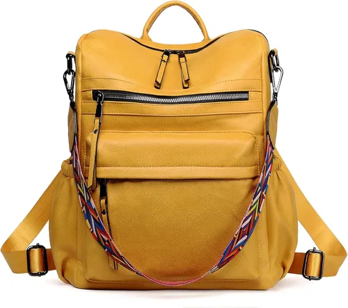 Dora & Liz - Mochila de cuero para mujer, diseño de moda y convertible con correa colorida, para viajes y universidad