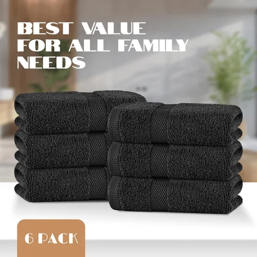 Miniatura 4 de White Classic Toallas de mano negras para baño, paquete de 6, toallas de mano de algodón a granel para gimnasio, cocina y spa, 16 x 27 pulgadas