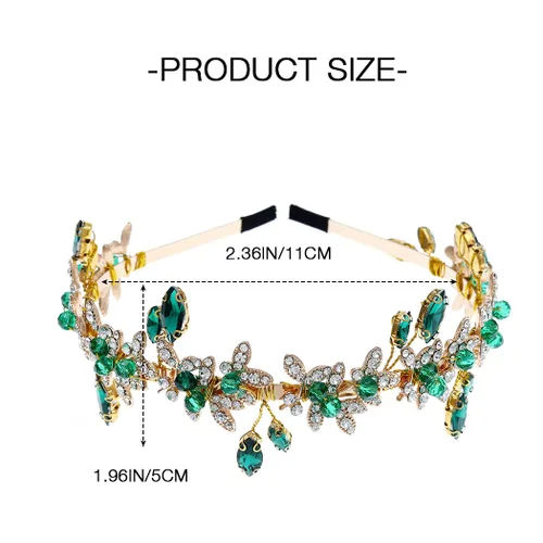 Miniatura 3 de JEAIRTS Diadema de diamantes de imitación verde esmeralda, accesorios para el cabello para mujer