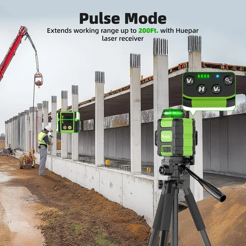 Miniatura 6 de Huepar Nivel láser 360 autonivelante, nivelador láser de línea cruzada verde recargable 3x360°, herramienta láser de nivel 3D para construcción
