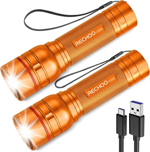 Miniatura 21 de RECHOO Linterna recargable, 1 unidad, luz brillante de grado militar, altos lúmenes con enfoque ajustable y 3 modos de iluminación, linterna LED