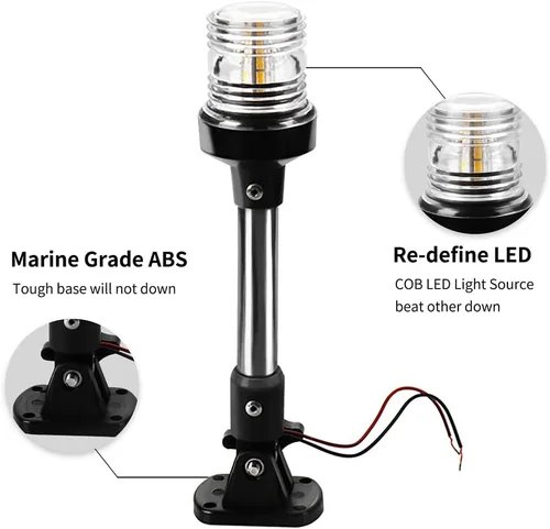 Miniatura 4 de DDL - Luz de anclaje, luz LED blanca de popa para barco de 3 millas náuticas Bimini, luces superiores plegables para pontón todo redondo, 360 12 ~ 9