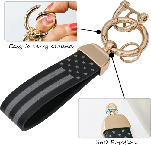 Miniatura 2 de Funda para llavero BMW con bandera estadounidense, llavero de metal de cuero compatible con 1 3 5 Series 325i 328i 335i E90 E92 E93 X1 X3 X5 Z4