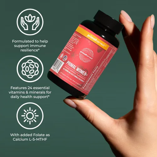Miniatura 6 de Primal Harvest Women+, Multivitamin para mujer con vitamina A, vitamina C, vitamina D y E, vitamina B12, B6, biotina, suplementos de zinc, 1 paquete