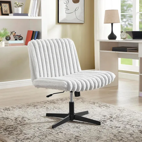 Roundhill Blynn - Silla giratoria ajustable con cruz cruzada, silla de oficina de asiento ancho, silla de tocador, color gris claro