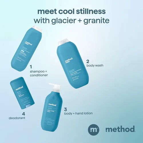 Miniatura 3 de Method Champú y acondicionador 2 en 1 para hombre, glaciar + granito, limpia y acondiciona con aceite de argán y jojoba, fabricado sin parabenos, 14