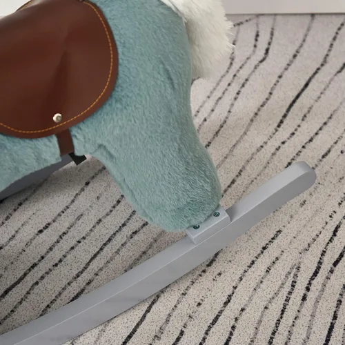 Miniatura 9 de Qaba Caballo mecedor de peluche para niños con juguete de oso, silla para niños con juguete de felpa suave y divertidos sonidos realistas, azul