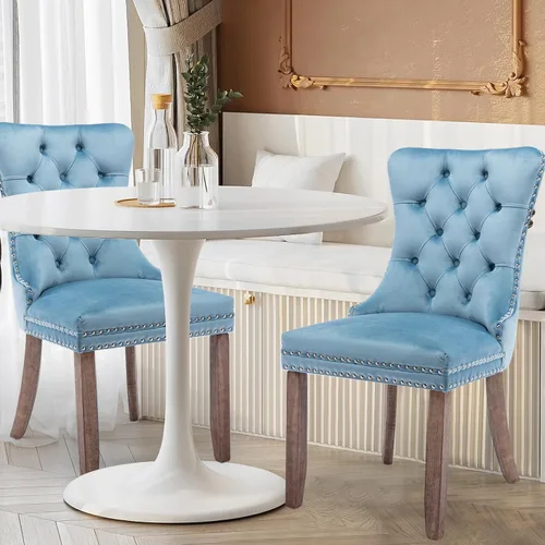 Miniatura 27 de Juego de 4 Sillas de Comedor de Terciopelo Tapizadas con Capitoné, Sillas Laterales de Cocina con Ribete de Tachuelas y Patas Chapadas en Oro