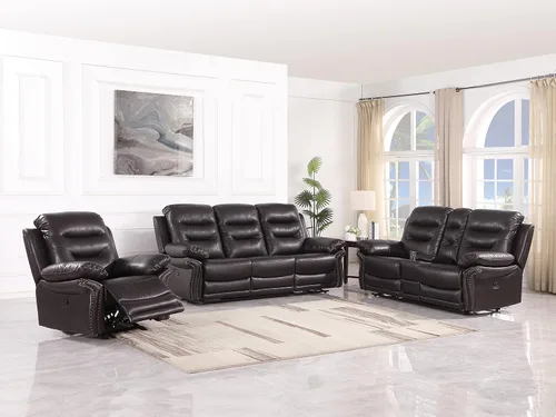 Miniatura 13 de Blackjack Furniture Andrews - Sofá reclinable de cuero tapizado con cabeza de clavos tradicional tapizada con tapizado y ribeteado, sofá biplaza