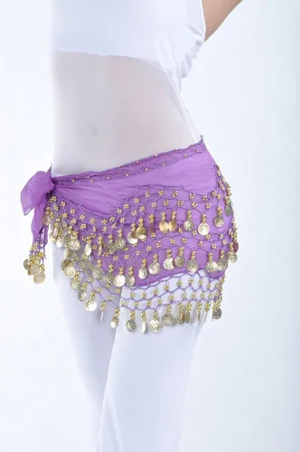 Miniatura 2 de Mujeres Gasa Colgando Monedas Oro Danza Vientre Cadera Falda Bufanda Cinturón Envoltura