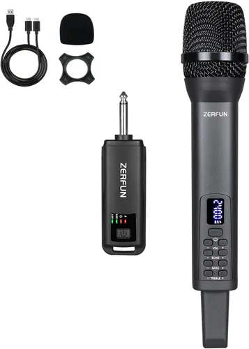 Miniatura 14 de Micrófono inalámbrico recargable, sistema de micrófonos de mano inalámbricos profesionales dinámicos con control de eco, agudos, graves, volumen