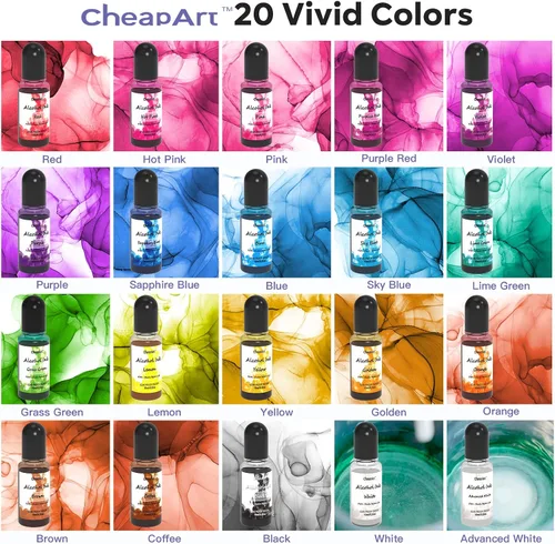 Miniatura 2 de CHEAPART Juego de tinta de alcohol de 24 colores vibrantes, tinte de resina de alta concentración, secado rápido, a base de alcohol, pigmento