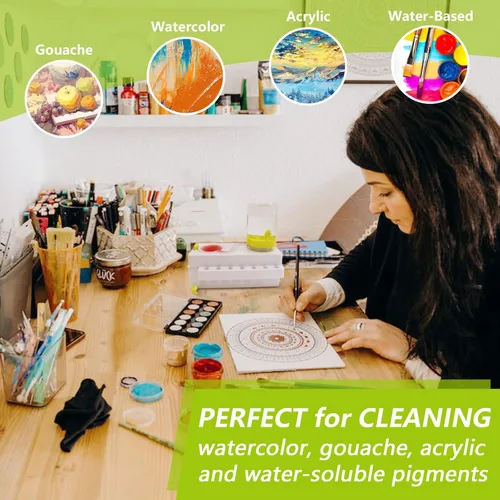 Miniatura 5 de Limpiador de pinceles, enjuagadora de pinceles con drenaje y soporte para cepillo, limpiador de pinceles de circulación de agua para acrílico, Verde