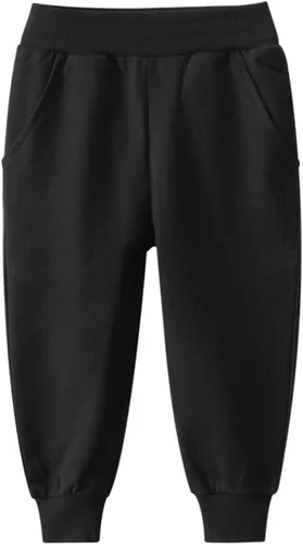 Miniatura 4 de HILEELANG Pantalones deportivos para niños pequeños, pantalones deportivos de algodón casual, ropa de juego activa, paquete de 2