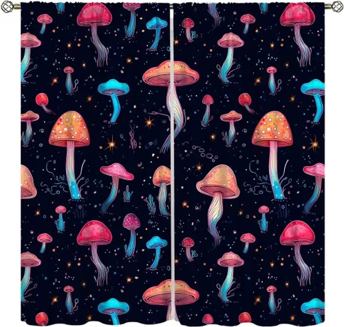 Miniatura 15 de Cortinas semitraslúcidas de hongos, estilo bohemio, plantas místicas, sol, luna, tratamiento de ventana para dormitorio, sala de estar, cocina