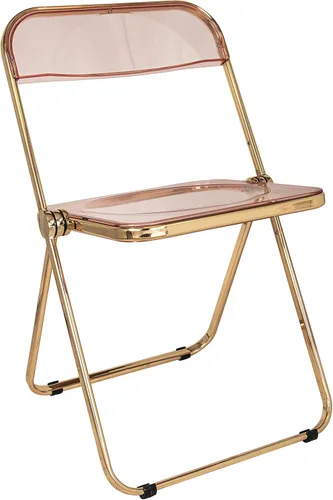 Miniatura 13 de LeisureMod Juego de 2 sillas plegables modernas de acrílico transparente Silla de escritorio con marco de metal dorado Cómoda silla decorativa