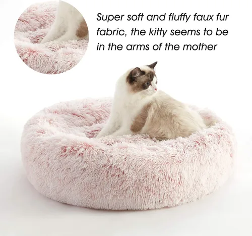 Miniatura 67 de WESTERN HOME WH Cama calmante para perros y gatos, dona acogedora anti-ansiedad, cama redonda cálida y acogedora de piel sintética, suave y azul