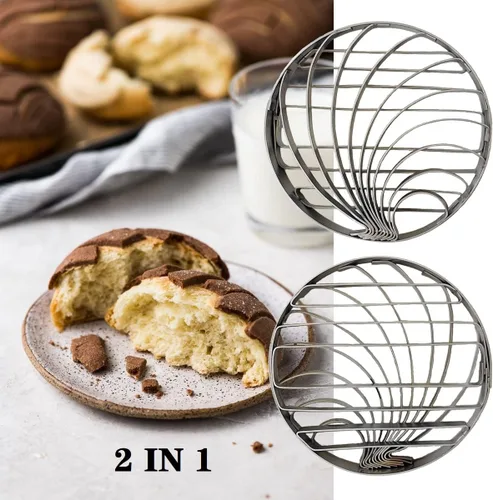 Miniatura 4 de Molde de pan mexicano hecho de acero inoxidable de 4.1 pulgadas, sello de concha, molde de dos caras para Pan Dulce Mexicano Cortadora de Pan