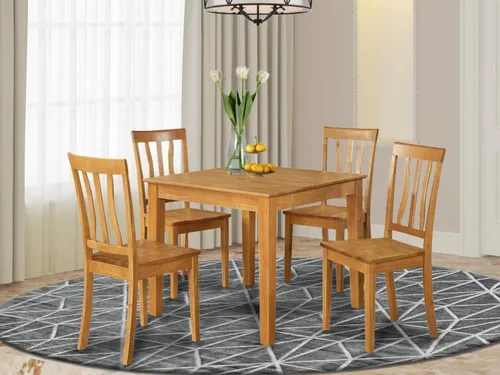 Miniatura 6 de East West Furniture OXAN5-OAK-C set de 5 mesas y 4 sillas para antecomedor, Madera, Oak Finish Oxan5-roble-w