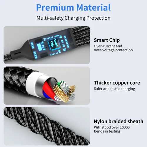 Miniatura 5 de Cable USB C múltiple [2 unidades, 4 pies], cable de carga 3 en 1 para múltiples dispositivos, cables de carga trenzados, cable de carga de teléfono
