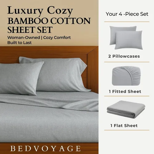 Miniatura 4 de BedVoyage Cozy Sheets Queen - Juego de sábanas de 50% viscosa de bambú y 50% mezcla de algodón, ropa de cama suave y transpirable, bolsillo profundo